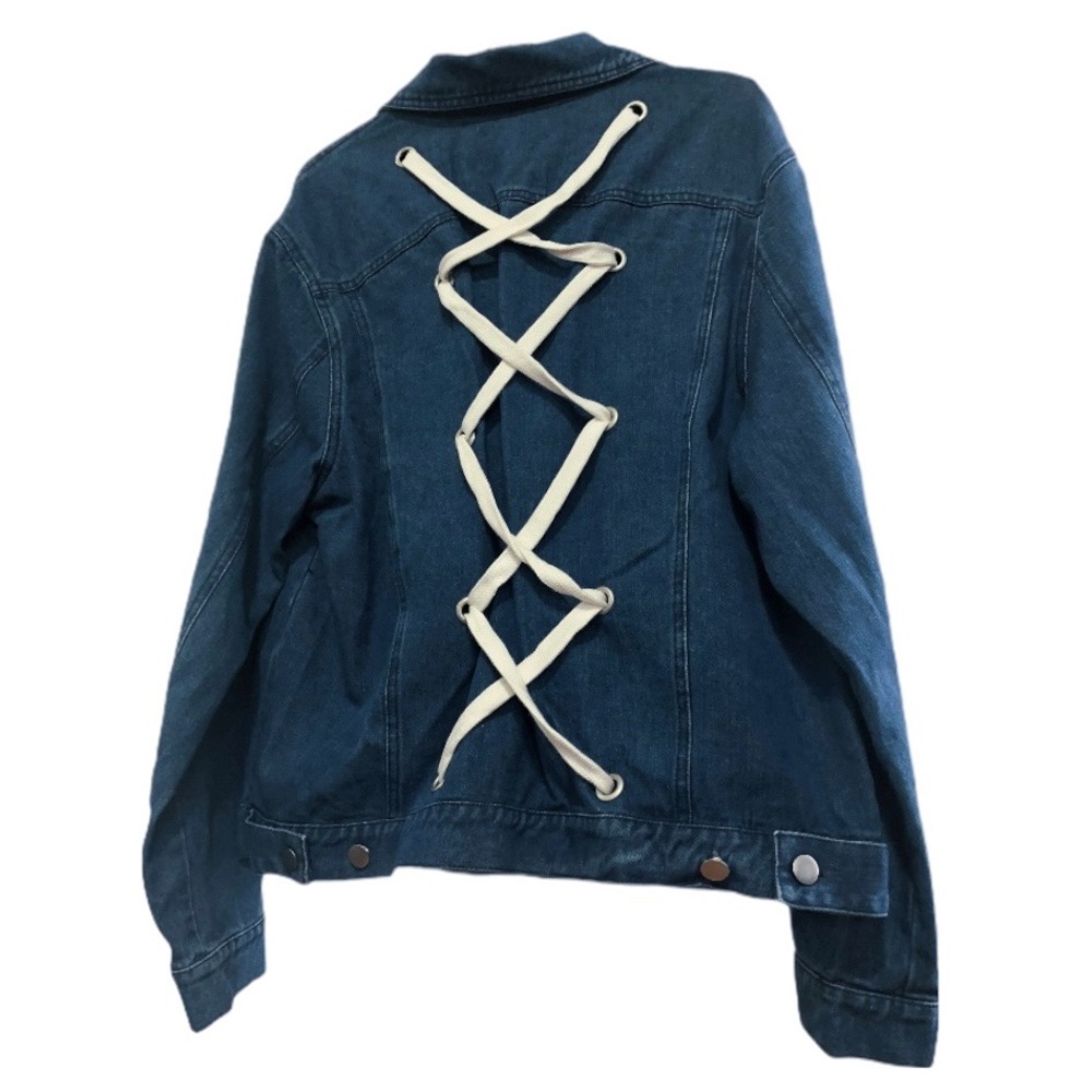NEW Oversized Denim Lace Cross Back Jacket - Picture 6 of 9